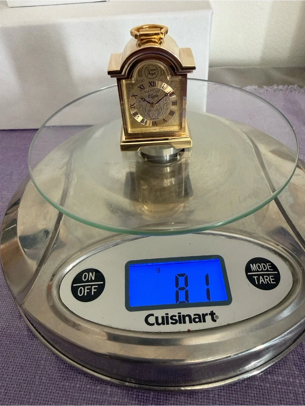 Vintage Elgin Mini Mantel Clock Gold Tone Tempus Fugit Quartz w/ Instructions